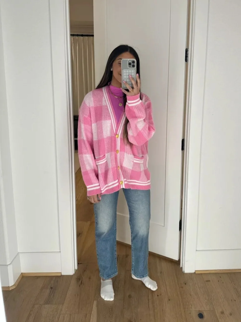 More to Come Revolve Bonnie Pink Plaid Cardigan Sweater XS - Picture 2 of 12